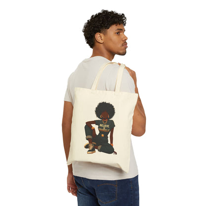 Believe in yourself – Black Woman Empowerment Canvas Book Tote – Gift for Writers & Readers