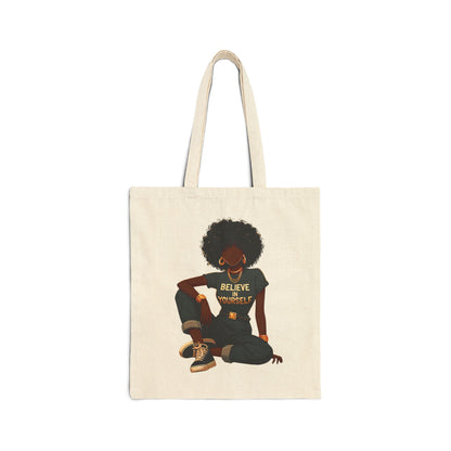 Believe in yourself – Black Woman Empowerment Canvas Book Tote – Gift for Writers & Readers