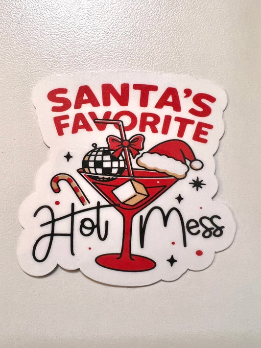 Santa's Hot Mess Christmas Sticker | Funny Holiday Vinyl Sticker | Bossy Scribes